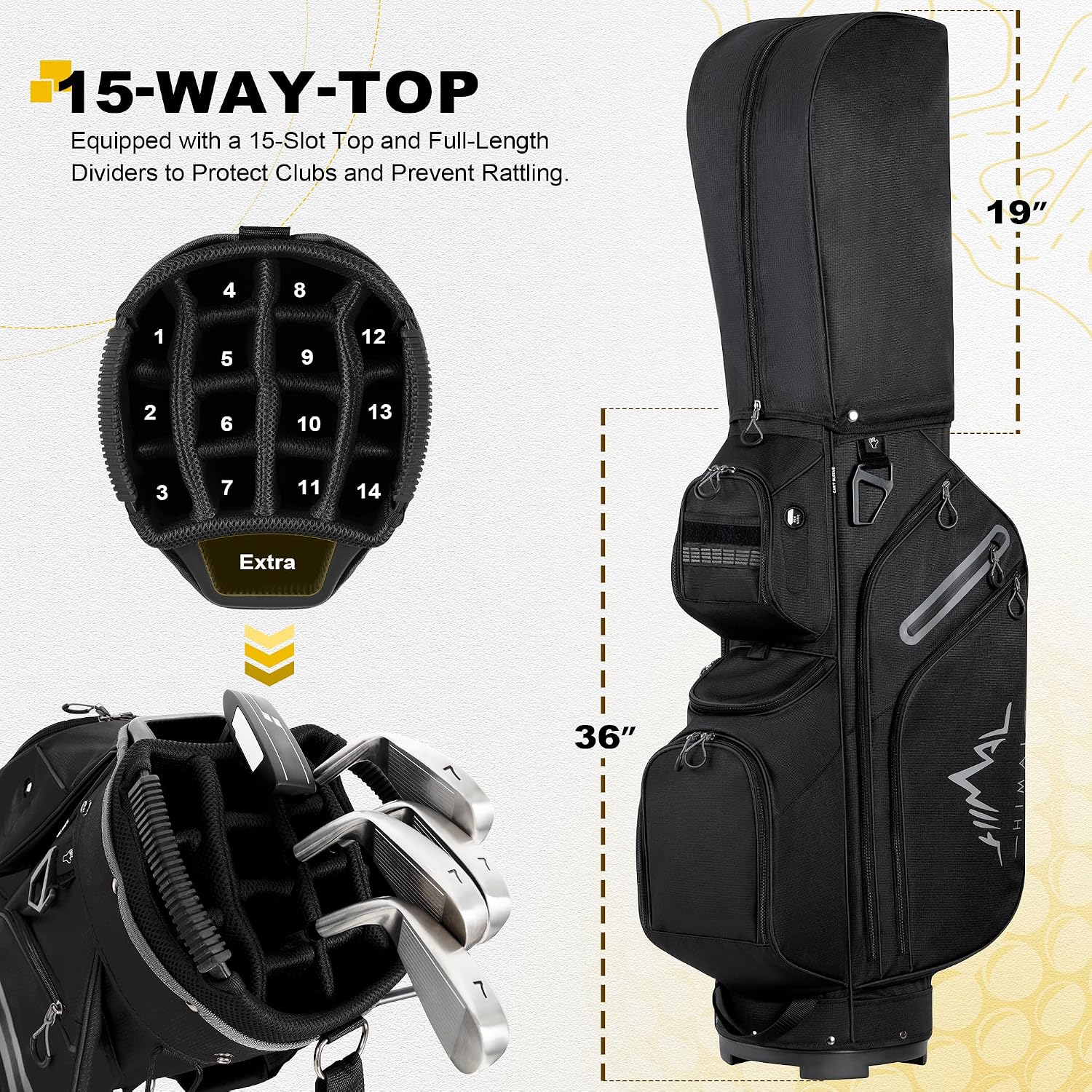 uniHimal Golf Cart Bag, 15 Way Organizer Divider Top with Handles and Rain Cover