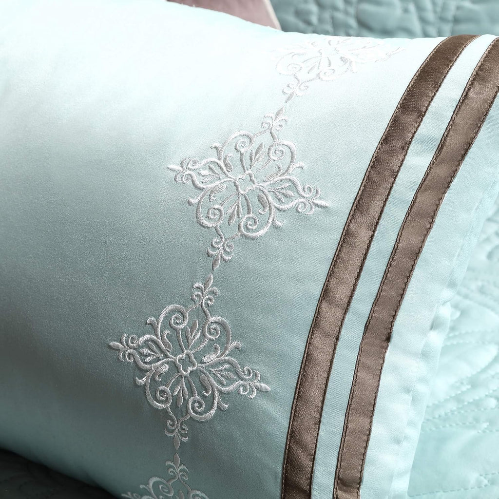 Madison Park Cozy Comforter Set Casual Modern Design All Season, Matching Bed Skirt, Decorative Pillows, Queen(92'x96'), Blue, 9 Piece (MP10-458)