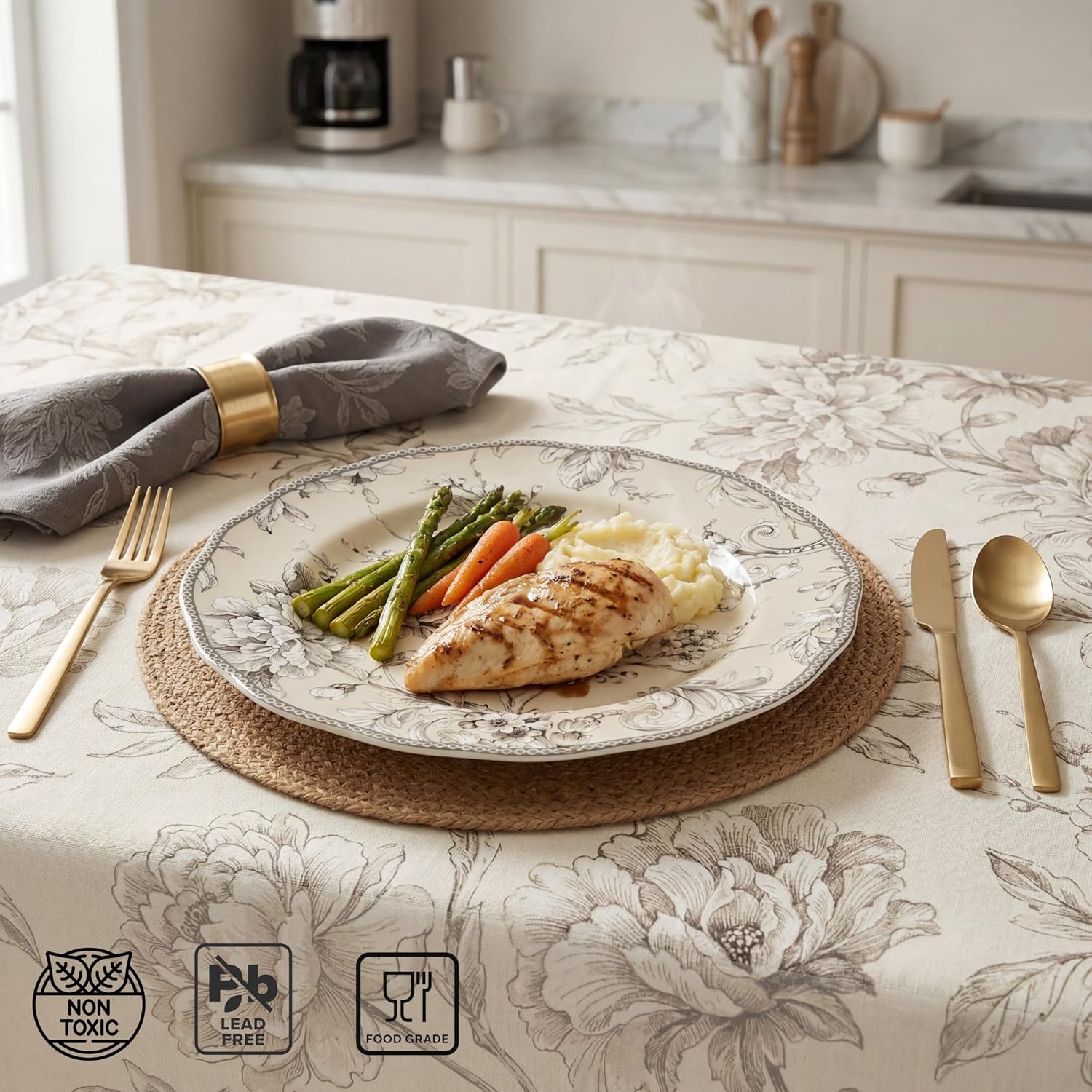 222 Fifth Adelaide 16-Piece Traditional Antique White Porcelain Dinnerware Set – Service for 4, Romantic Bird & Floral Design, Everyday Big Dinner Plates and Bowls Sets, Microwave & Dishwasher Safe