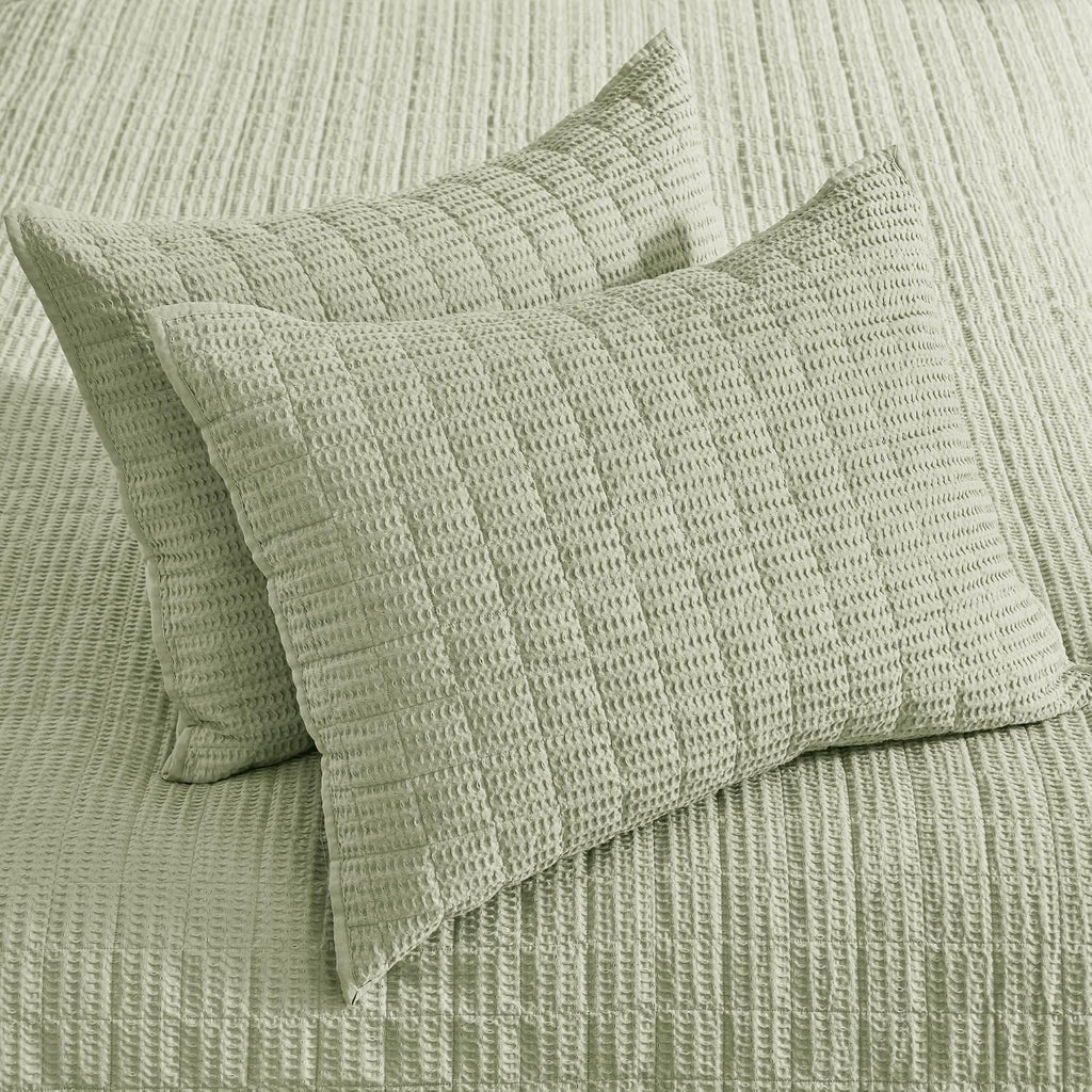 Levtex Home Cloud Waffle Full/Queen Quilt Set (88x92in) and 2 Pillow Shams (26x20in) - Box Quilted Waffle Texture - Desert Sage - Cotton Full/Queen Size Quilt Bedding Set - Lightweight Soft Pre-Washed | Textured
