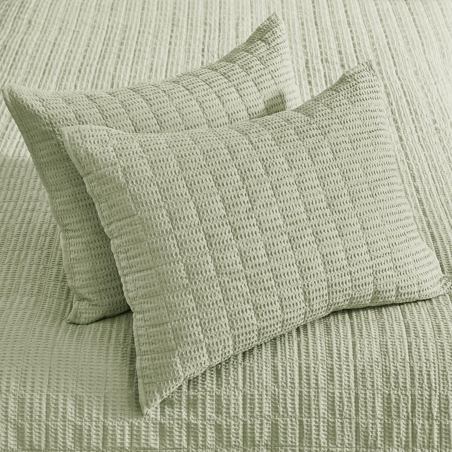 Levtex Home Cloud Waffle Full/Queen Quilt Set (88x92in) and 2 Pillow Shams (26x20in) - Box Quilted Waffle Texture - Desert Sage - Cotton Full/Queen Size Quilt Bedding Set - Lightweight Soft Pre-Washed | Textured