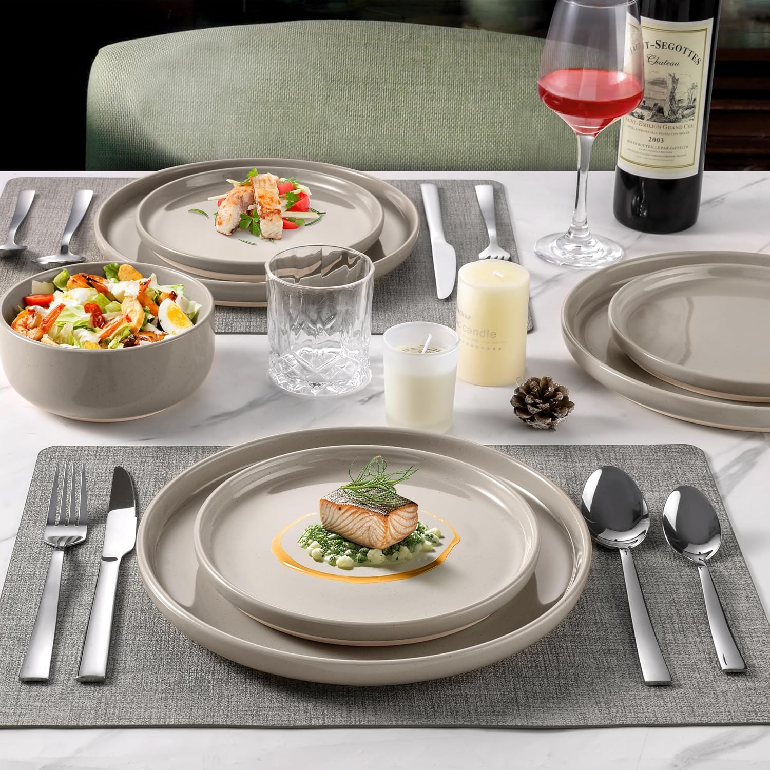 LIANYU Dinnerware Dishes Sets for 8, 24-Piece Stoneware Dinner Set, Ceramic Dining Bowls and Plates Crafted at 2400℉, Scratch Resistant, Microwave & Dishwasher Safe, Milky Brown
