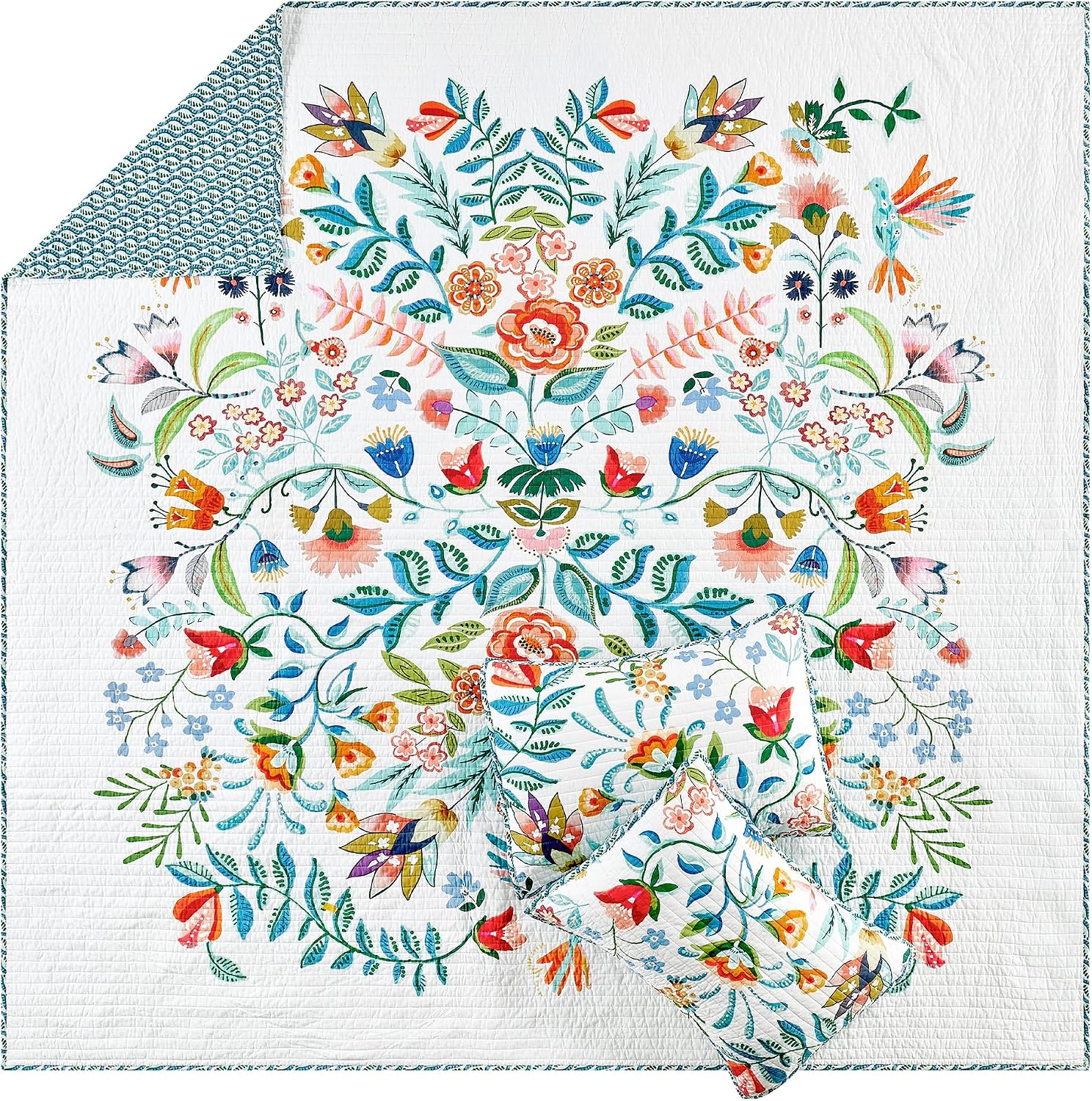 Levtex Home - Danika Quilt Set - Twin Quilt and One Standard Sham - Floral - Multicolored - Quilt (68x86in.) and Sham (20x26in.) - Reversible - Cotton