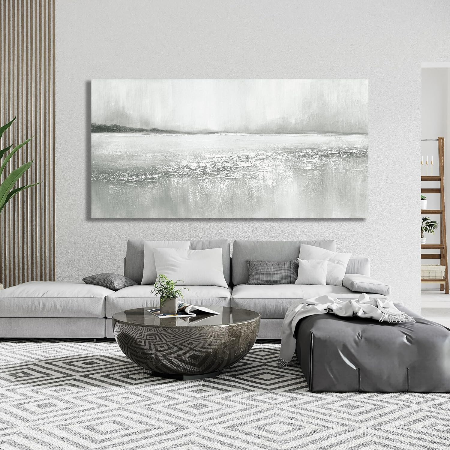 Yuaxker Large Abstract Wall Art Gray and White Wall Decor Lake Canvas Painting Fashion Artwork for Living Room Bedroom Dining Room Office Home Decor 30x60 Inch