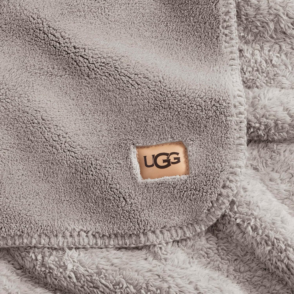 UGG Whitecap Fleece Throw Blanket, Soft Fluffy Blankets for Couch or Bed, Home Decor, Luxury Plush Throw, Machine Washable, 50-inch x 70-inch, Light Grey Seal
