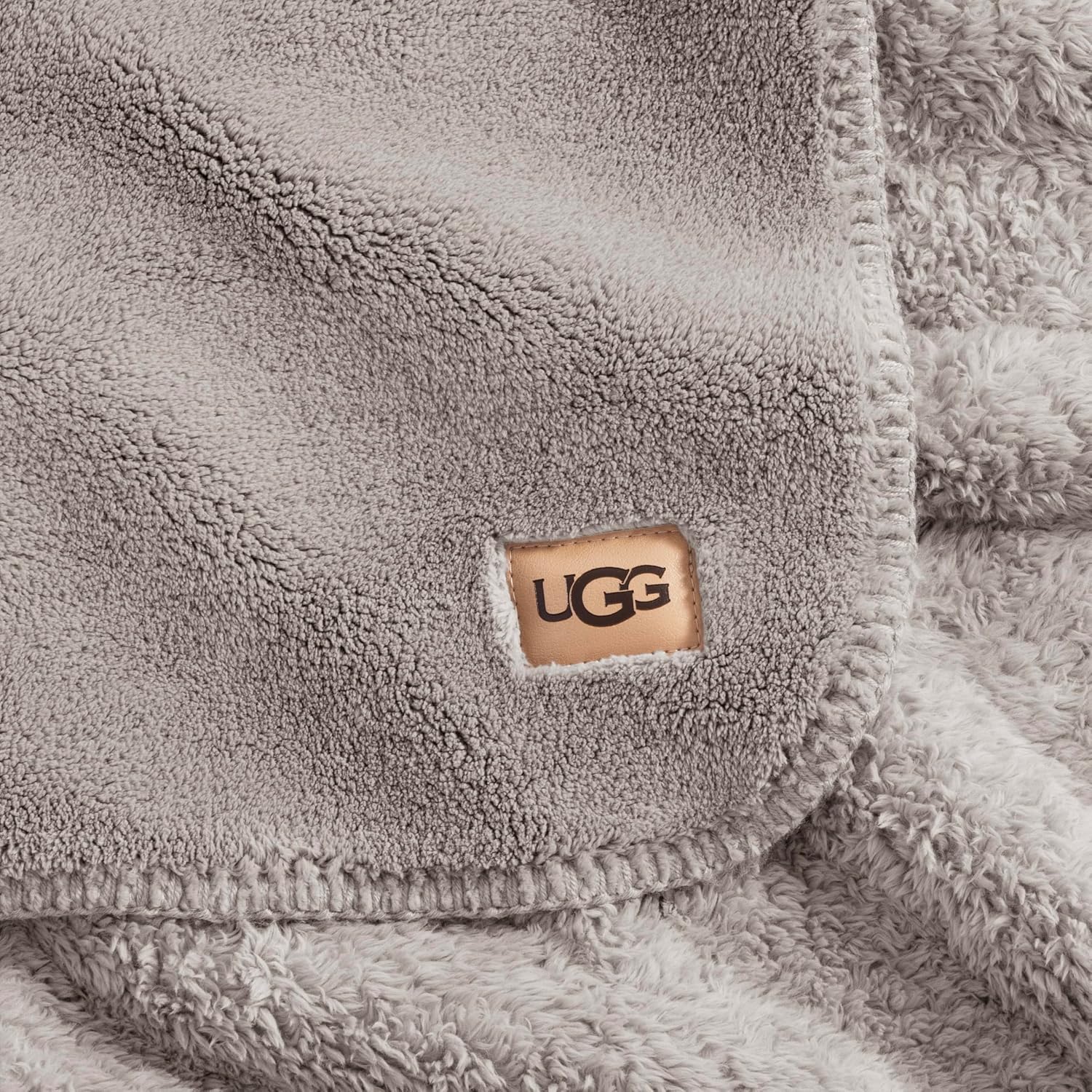 UGG Whitecap Fleece Throw Blanket, Soft Fluffy Blankets for Couch or Bed, Home Decor, Luxury Plush Throw, Machine Washable, 50-inch x 70-inch, Light Grey Seal
