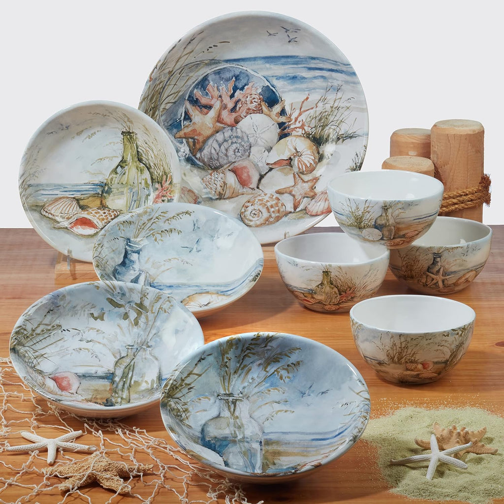 Coastal Landscape 16 Piece Ceramic Dinnerware Set – Service for 4 with Beach-Themed Dinner Plates, Salad Plates, Bowls & Mugs – Ocean-Inspired Tableware for Everyday or Coastal Entertaining