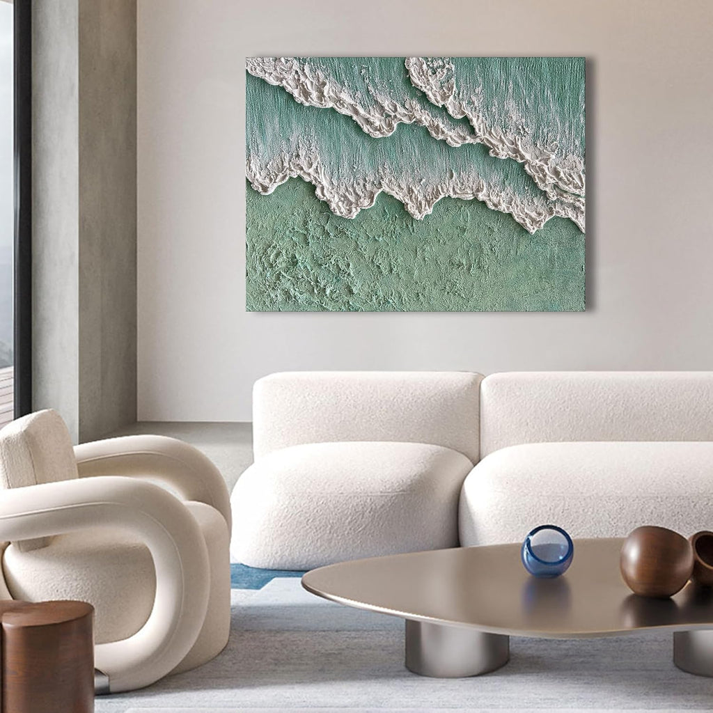 NANKAI Art Hand-Painted Green Thick Texture Abstract Oil Painting Hand-Painted Ocean Landscape Oil Painting Home Wall Decoration Art