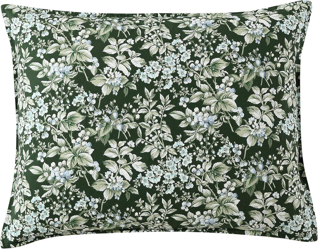 Laura Ashley- King Duvet Cover Set, Reversible Cotton Bedding Set, Includes Matching Sham(s) with Bonus Euro Sham(s) & Throw Pillow Covers (Bramble Floral Green, King)