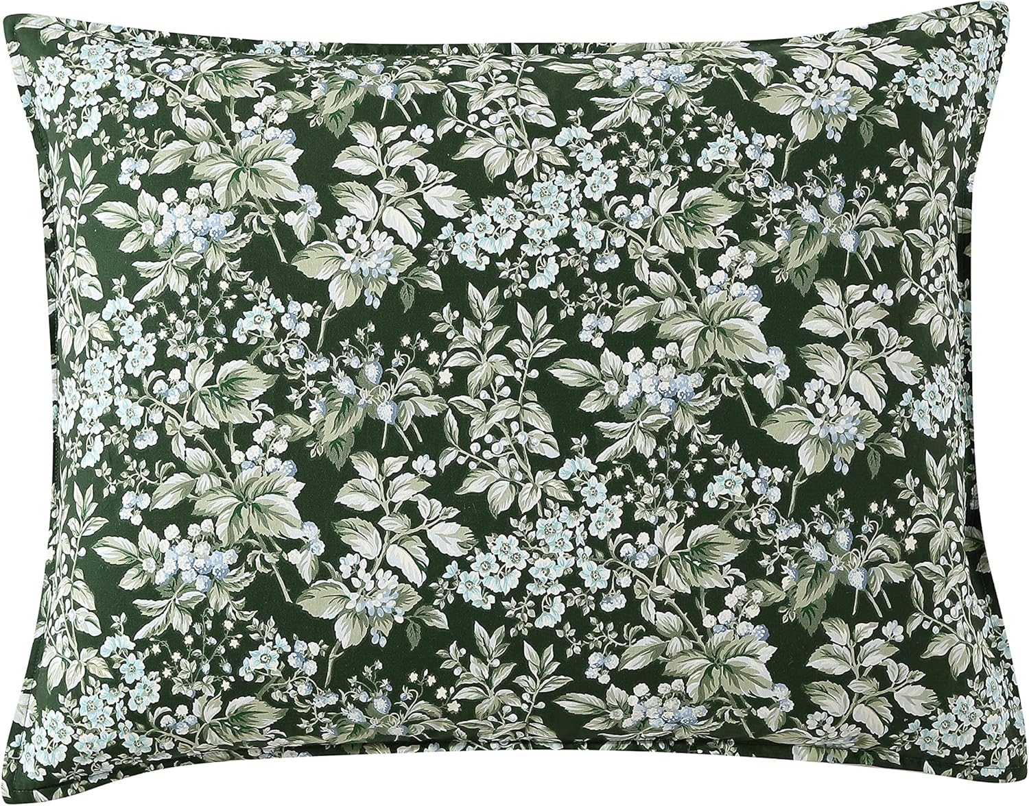 Laura Ashley- King Duvet Cover Set, Reversible Cotton Bedding Set, Includes Matching Sham(s) with Bonus Euro Sham(s) & Throw Pillow Covers (Bramble Floral Green, King)