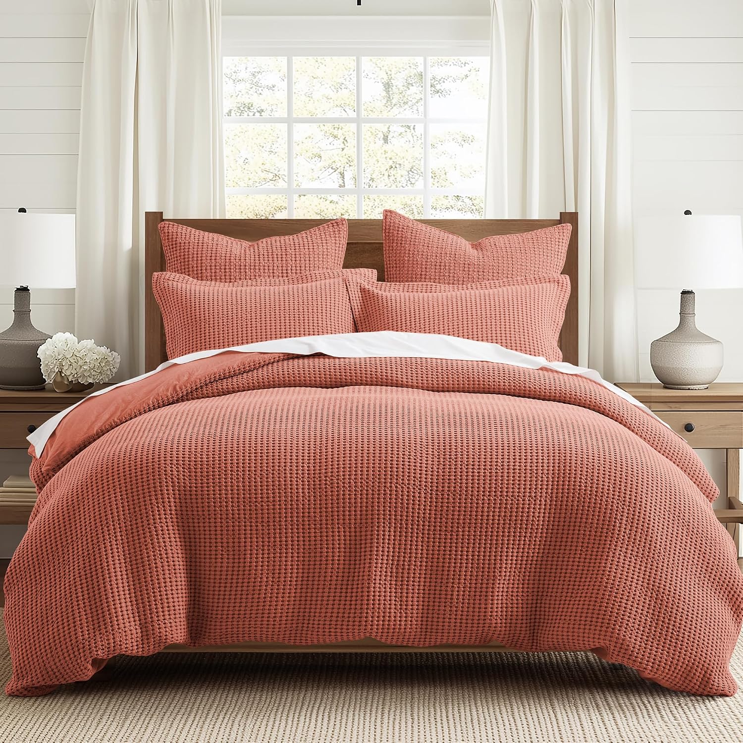 Levtex Home Mills Waffle Adobe Bed Linen Set - King Duvet Cover, 2 Pillow Cases - Cotton, 106 x 94in. Duvet, 36 x 20in. Pillow Cases