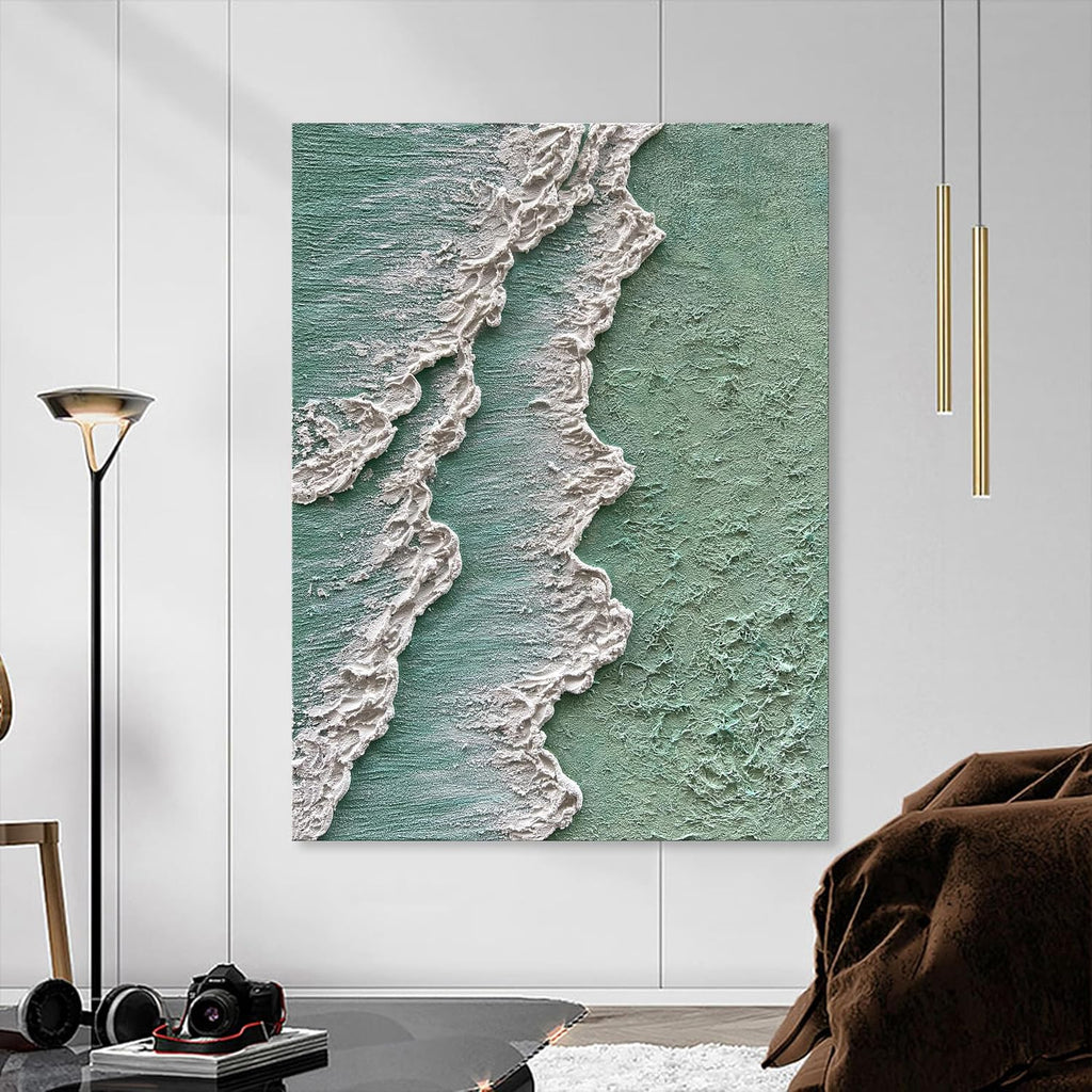 NANKAI Art Hand-Painted Green Thick Texture Abstract Oil Painting Hand-Painted Ocean Landscape Oil Painting Home Wall Decoration Art
