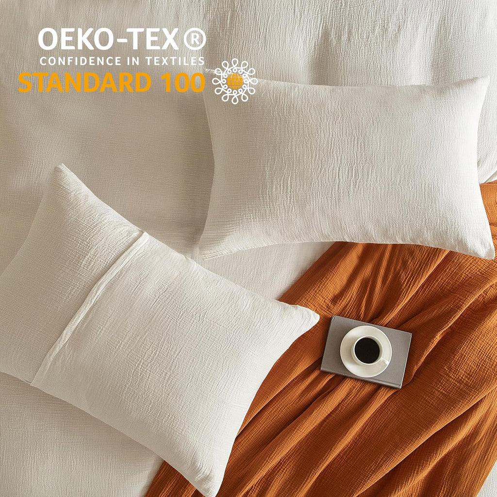 SE SOFTEXLY Muslin Duvet Cover Oversized King Size, 100% Washed Cotton Duvet Cover Set, Ultra Soft Comforter Cover Linen Like, 3 Pieces Gauze Duvet Cover with 2 Pillowcases, 98'x120', White