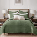 Levtex Home Cloud Waffle Full/Queen Quilt Set (88x92in) and 2 Pillow Shams (26x20in) - Box Quilted Waffle Texture - Forest Green - Cotton Full/Queen Size Quilt Bedding Set - Lightweight Soft | Textured