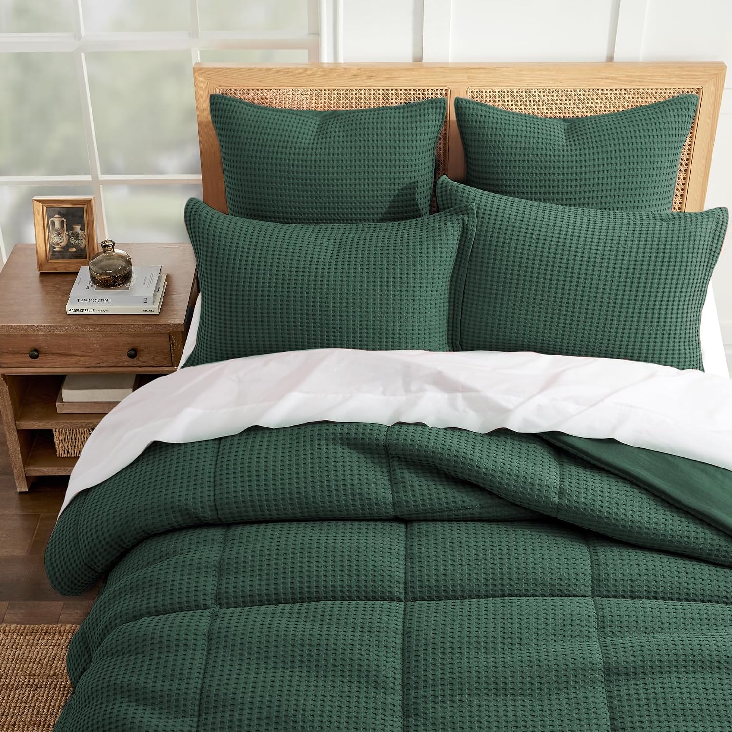 Levtex Home Mills Waffle Full/Queen Comforter Set (90x94in) with 2 Pillow Shams (26x20in) - Forest Green - 100% Cotton Full/Queen Size Comforter Set - Soft, Pre-Washed