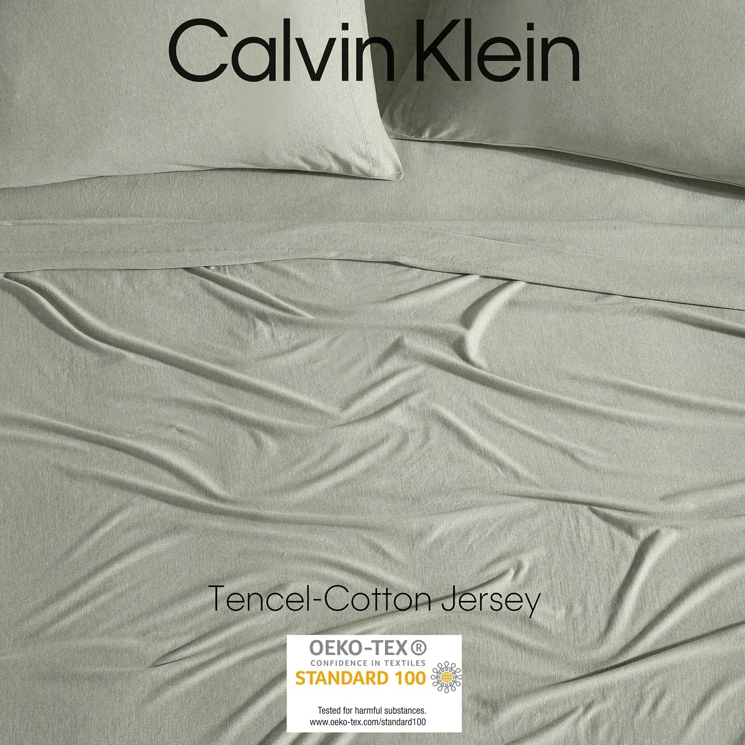 Calvin Klein - King Size Sheets Set, Naturally Soft Cotton-Blend Melange Jersey Bedding - Bed Sheets with Matching Pillowcases & Fitted Sheet (Modern Cotton Green)