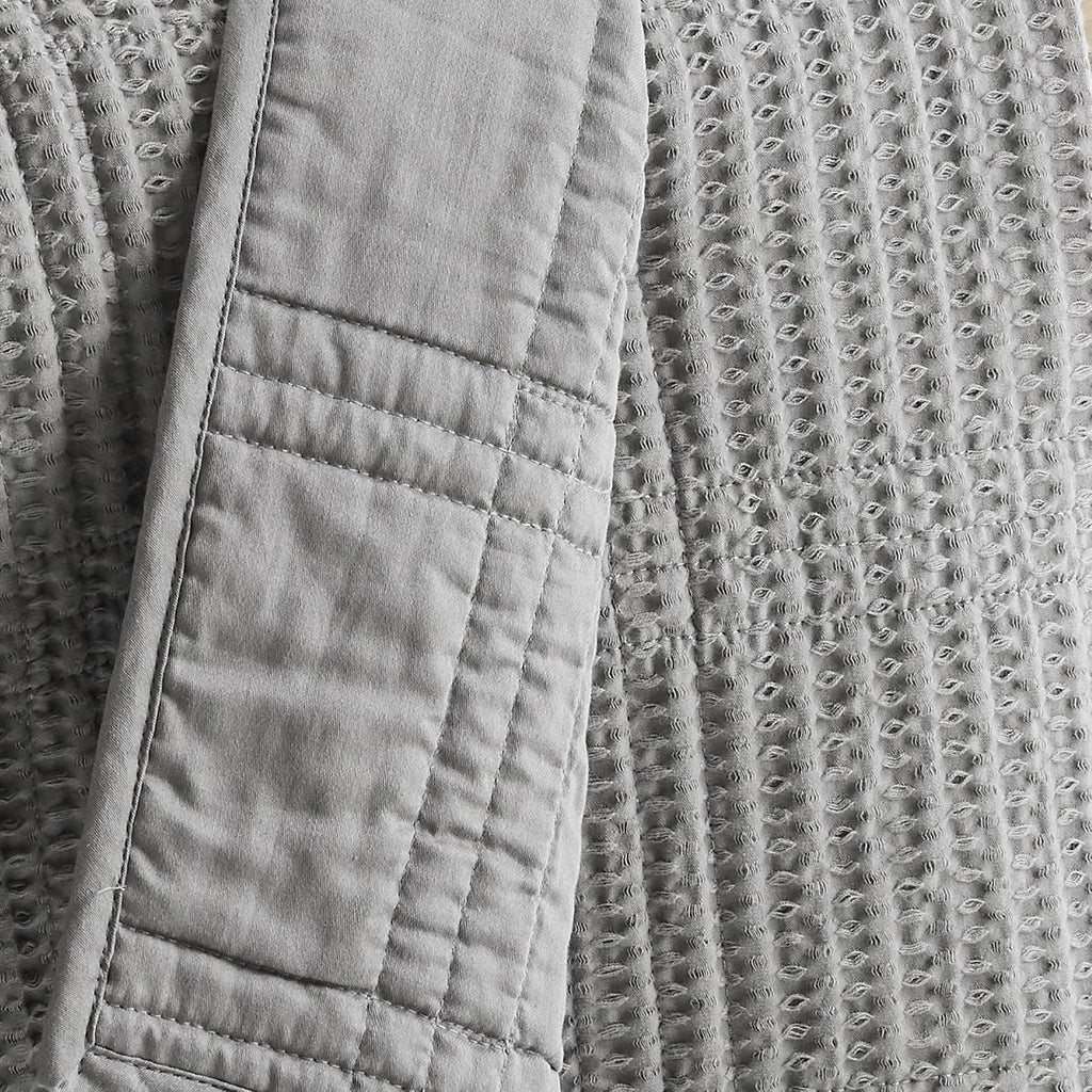 Levtex Home Cloud Waffle Full/Queen Quilt Set (88x92in) and 2 Pillow Shams (26x20in) - Box Quilted Waffle Cotton Texture - Grey - Cotton Full/Queen Size Quilt Bedding Set - Lightweight Soft Pre-Washed