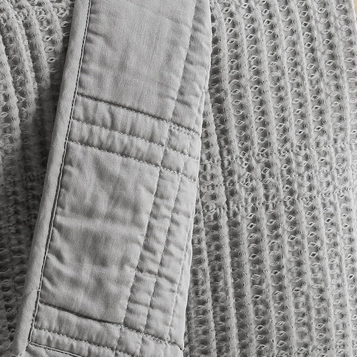 Levtex Home Cloud Waffle Full/Queen Quilt Set (88x92in) and 2 Pillow Shams (26x20in) - Box Quilted Waffle Cotton Texture - Grey - Cotton Full/Queen Size Quilt Bedding Set - Lightweight Soft Pre-Washed