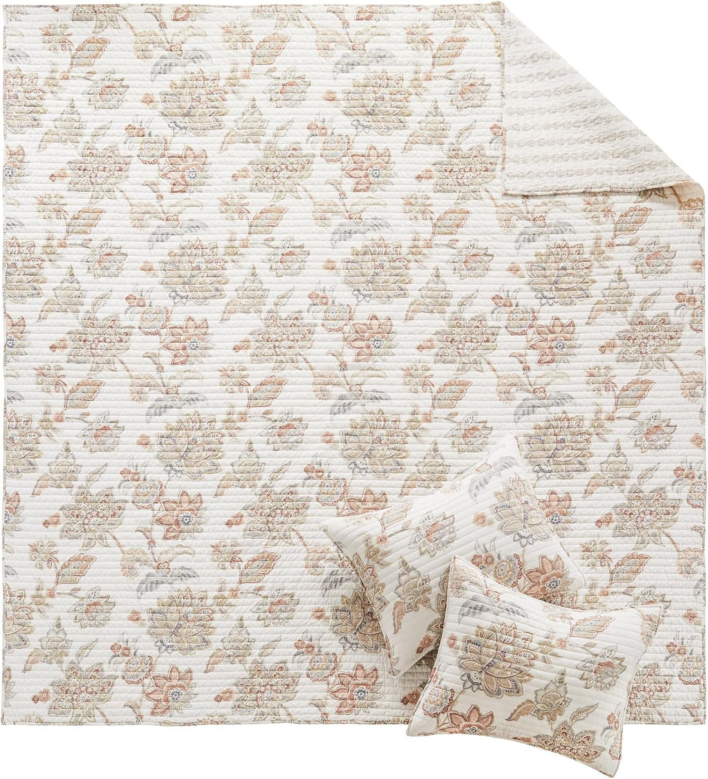 Levtex Home - Selesta Blush Quilt Set - King Quilt and Two King Shams - Floral - Blush Taupe Grey - Quilt (106x92in.) and Shams (20x36in.) - Reversible - Cotton