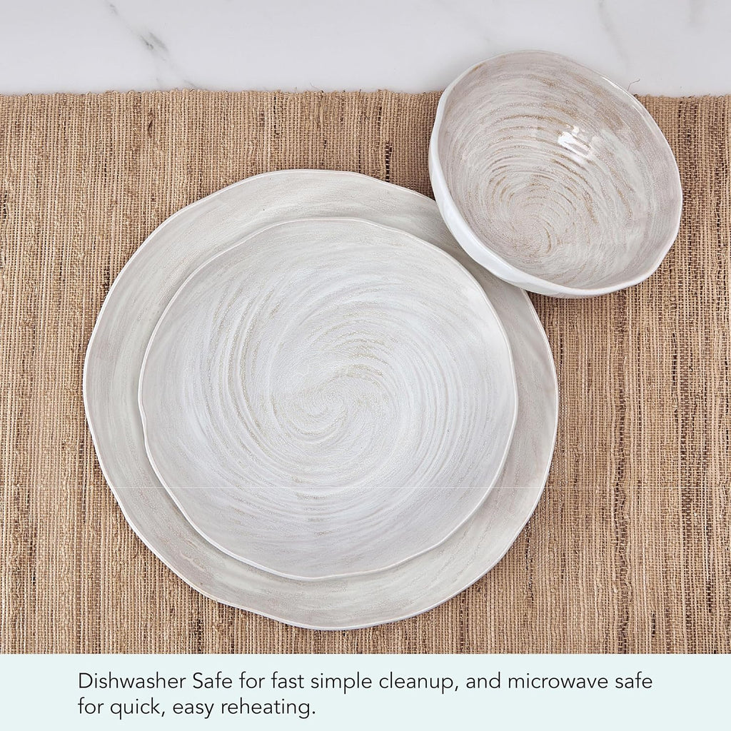 Mikasa Harley 12 Piece Stoneware Hand-Crafted Dinnerware Set, Service for 4, Plate and Bowl, Modern with Organic Freeform Shape, White