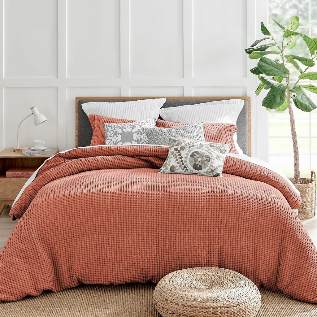 Levtex Home Mills Waffle Adobe Bed Linen Set - King Duvet Cover, 2 Pillow Cases - Cotton, 106 x 94in. Duvet, 36 x 20in. Pillow Cases