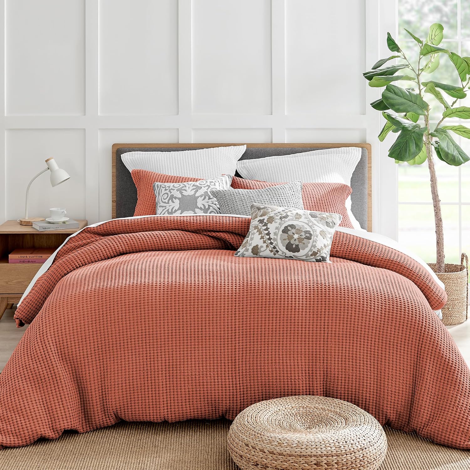 Levtex Home Mills Waffle Adobe Bed Linen Set - King Duvet Cover, 2 Pillow Cases - Cotton, 106 x 94in. Duvet, 36 x 20in. Pillow Cases
