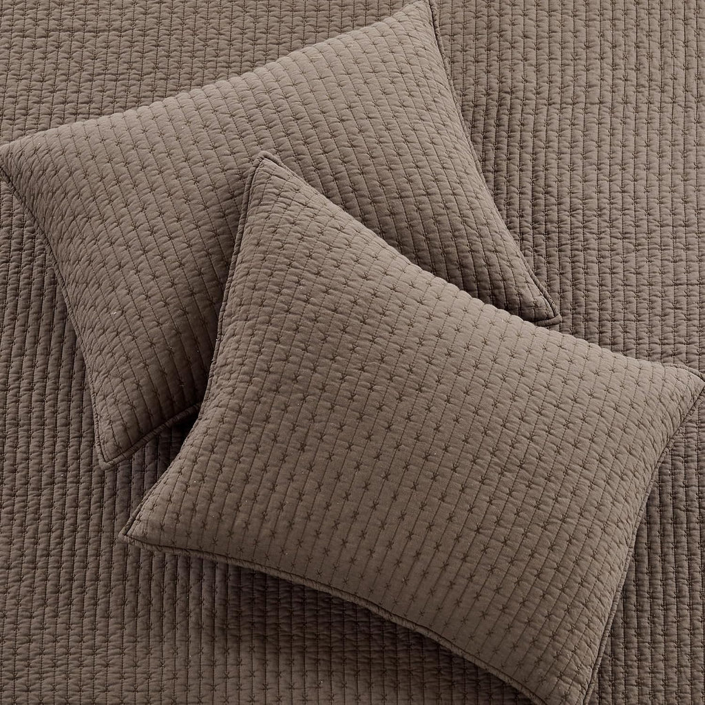 Levtex Home Cross Stitch Reversible Full/Queen Quilt Set (88x92in) with 2 Pillow Shams (26x20in) - Stitch Texture - Cocoa - Cotton Full/Queen Size Quilt Bedding Set - Lightweight, Soft, Pre-Washed