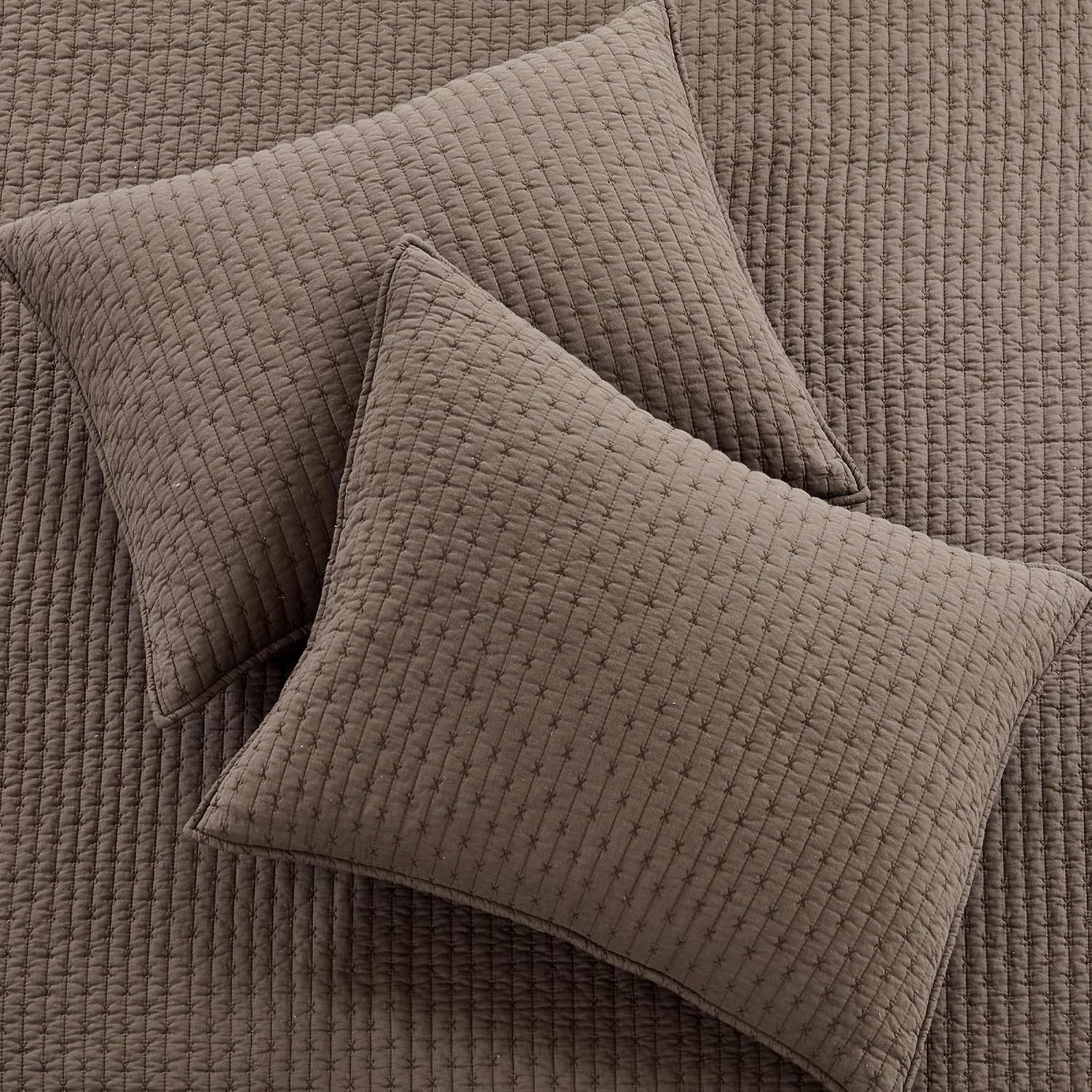 Levtex Home Cross Stitch Reversible Full/Queen Quilt Set (88x92in) with 2 Pillow Shams (26x20in) - Stitch Texture - Cocoa - Cotton Full/Queen Size Quilt Bedding Set - Lightweight, Soft, Pre-Washed