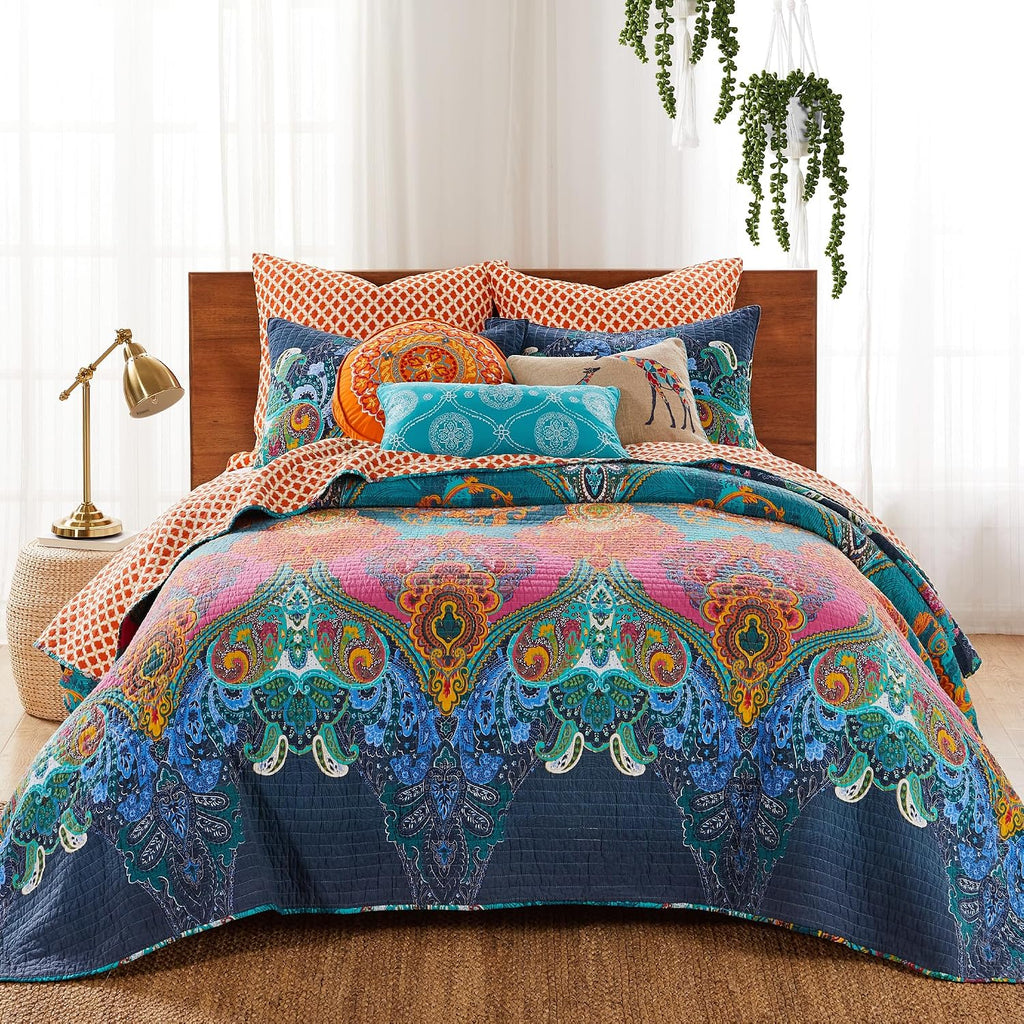 Levtex Home - Mackenzie Bedspread Set - Full Bedspread and Two Standard Shams - Bohemian - Teal, Orange, Yellow, Green, Blue - Bedspread (96X106in.) and Shams (20x26in.) - Cotton