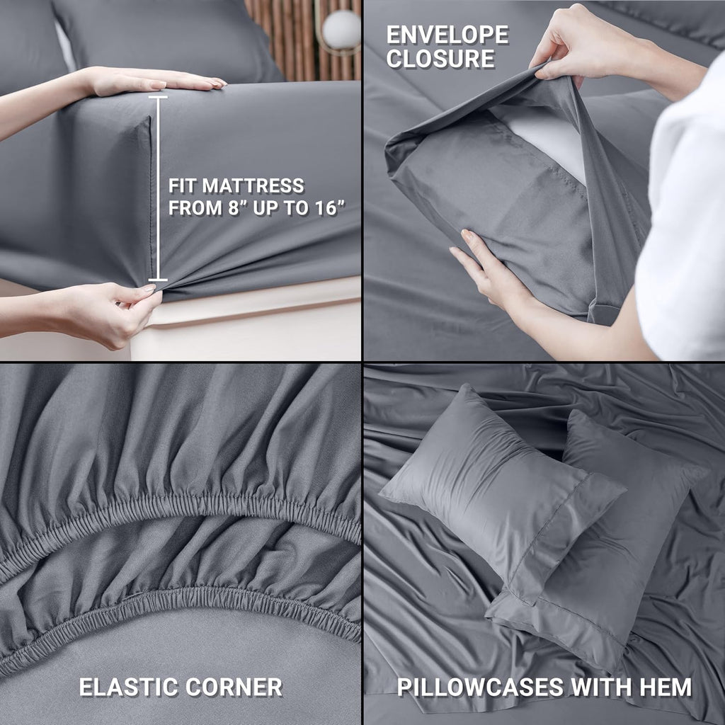 Utopia Bedding Queen Size Sheet Set - Bulk Pack of 10 Bed Sheets Set - Soft Brushed Microfiber - Deep Pockets - Shrinkage & Fade Resistant - Easy Care (Grey)