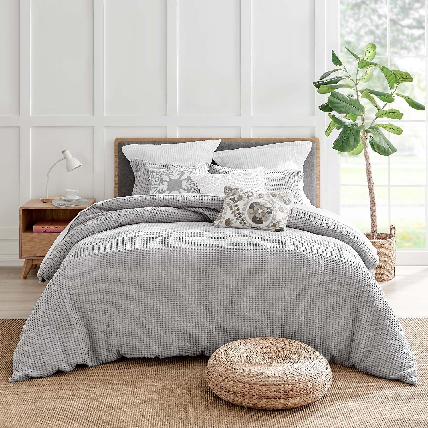 Levtex Home Mills Waffle King Duvet Cover Set (106x94in) with 2 Pillow Shams (36x20in) - Grey Pewter - Cotton King Size Duvet Cover Set - Soft, Pre-Washed