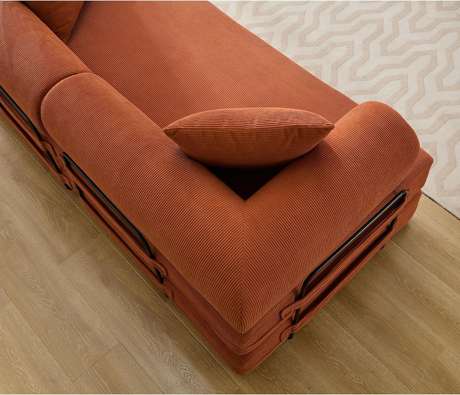 WILLIAMSPACE 78.5' Modern Loveseat Sofa Fold-Out Sofa Bed, Convertible Chair Floor Couch with Removable Backrest, Comfy King Size Sofa Bed for Living Room, Bedroom, Corduroy Fabric (Orange)