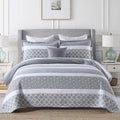 SahSahCasa Quilt King Size, King Quilt Set, 100% Cotton King Quilt Bedding Set Bedspreads, Reversible Lightweight Floral Patchwork Quilts Bedspread for King Bed, Bluish Grey, for All Season, 3-Piece
