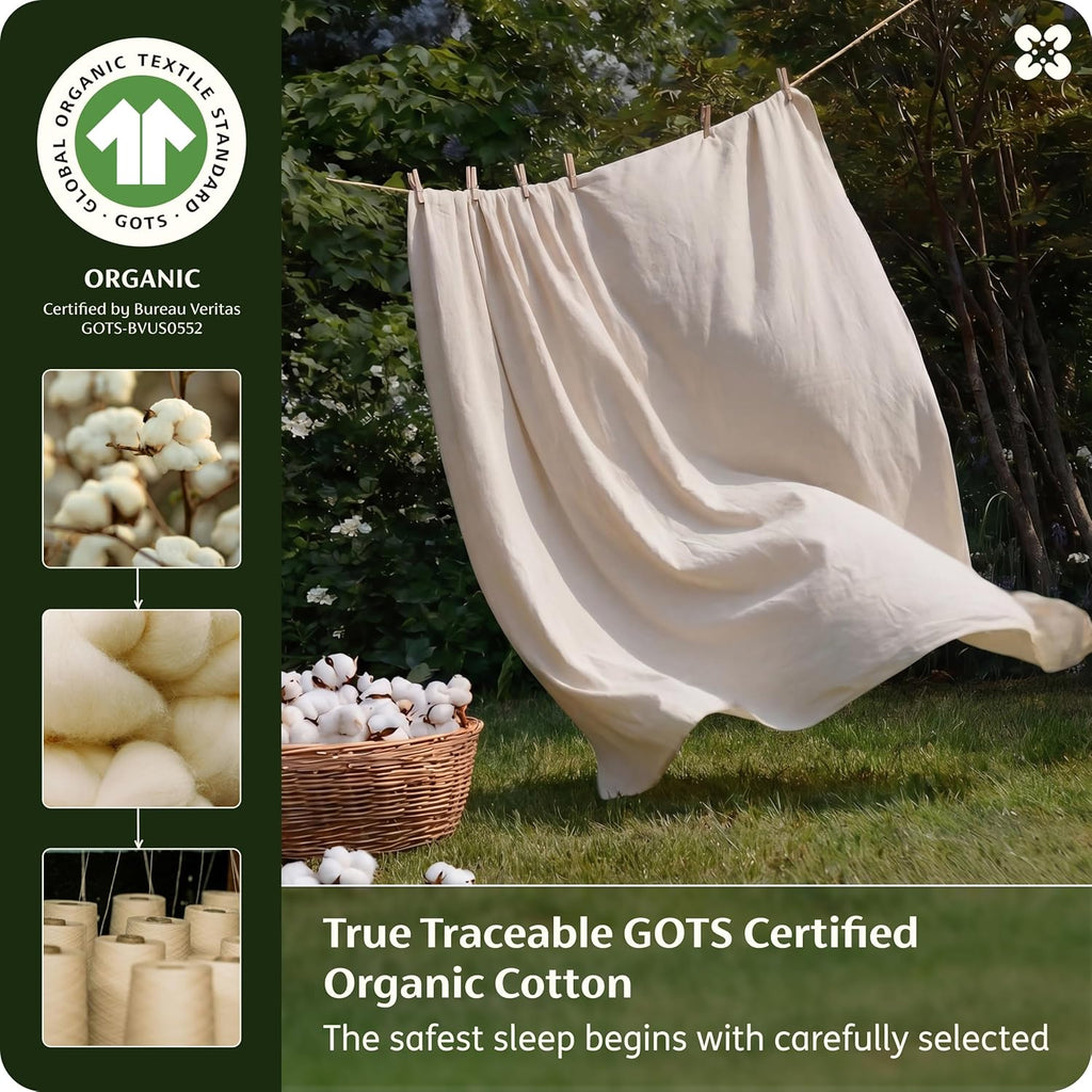 Bedsure 100% GOTS Certified Organic Cotton Sheets, King Size Sheets Set, 17' Deep Pocket Bedsheets with Corner Straps, Eco-Friendly, Soft, Breathable & Luxury PureWoven Cotton Hotel Bedding, Linen