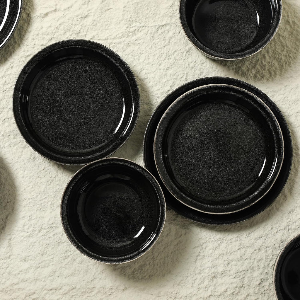 Stone Lain Slate 24-Piece Dinnerware Set Stoneware, Plates and Bowls Set, Dishwasher and Microwave Safe, Dish Set for 8, Black