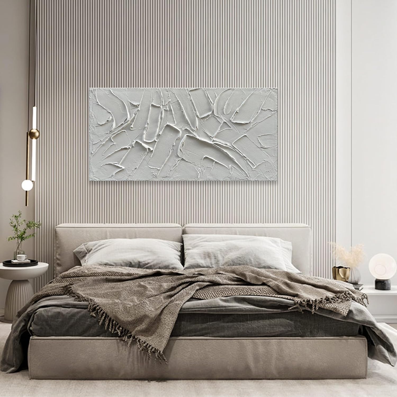 NANKAI Art Hand Painted Thick Texture White Minimalist Oil Painting 24x48 inches Contemporary Art Oil Painting, Home, Office Corridor Wall Decoration Painting