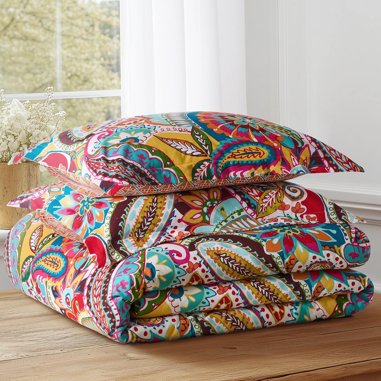 Levtex Home - Rhapsody Duvet Set - King/Cal King Duvet Cover (106x94in.) and 2 King Shams (20x36in.) - Paisley Floral - Reversible - Cotton