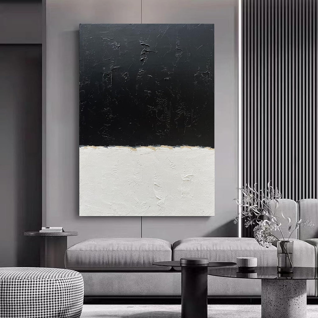 NANKAI Art Hand-painted black and white wall art, minimalist abstract painting large oil on canvas texture wall art Office Art Contemporary art 45x30 inches