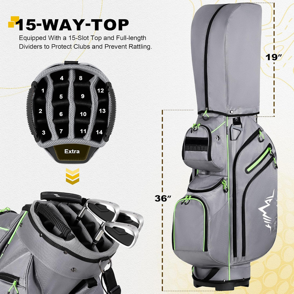 uniHimal Golf Cart Bag, 15 Way Organizer Divider Top with Handles and Rain Cover