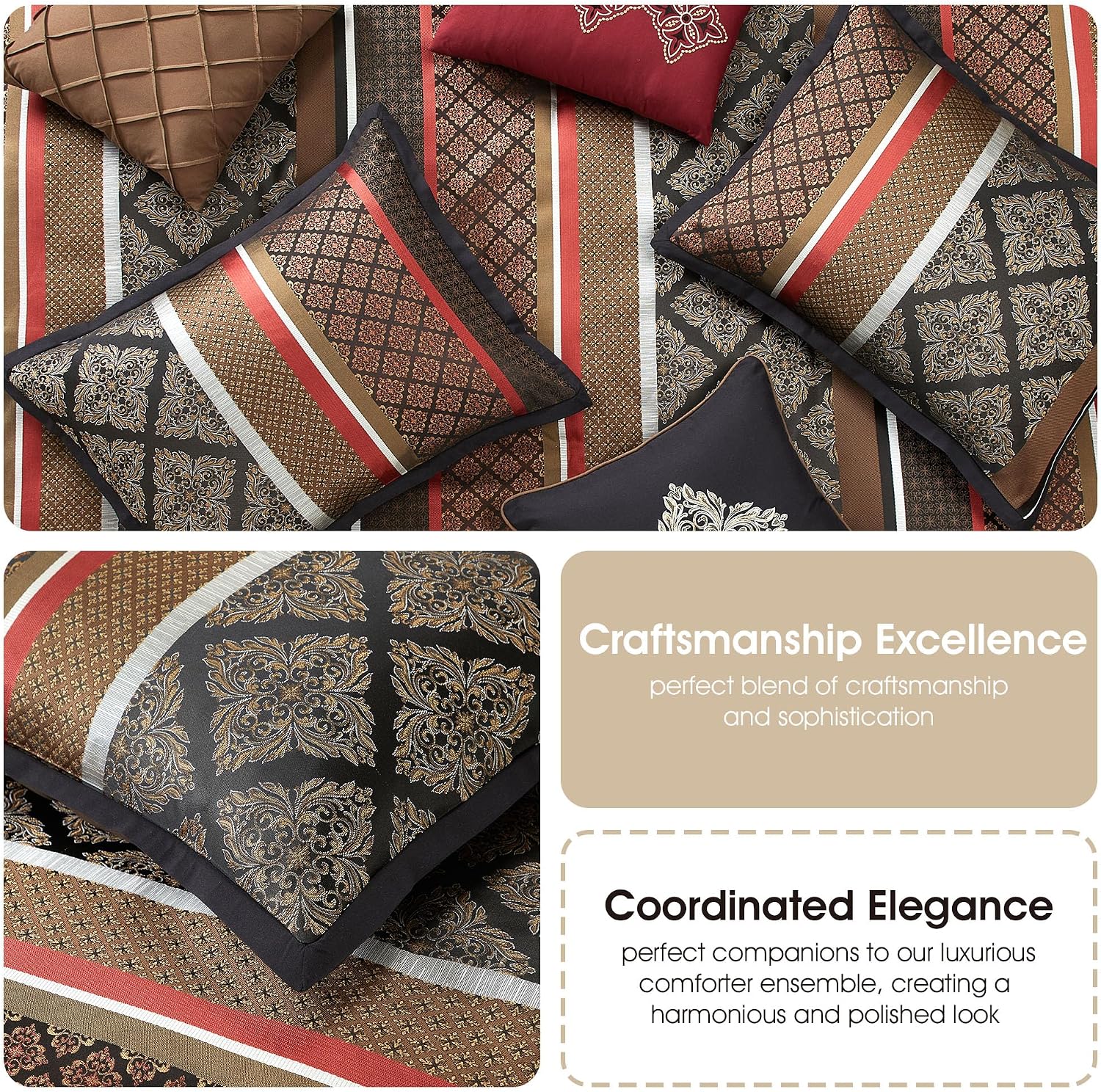 Grand Avenue Red Geometric King Comforter Set, 7 Piece, Jacquard Home Decor, Premium Lightweight Microfiber, Matching Shams, Bedskirt, Decorative Pillows