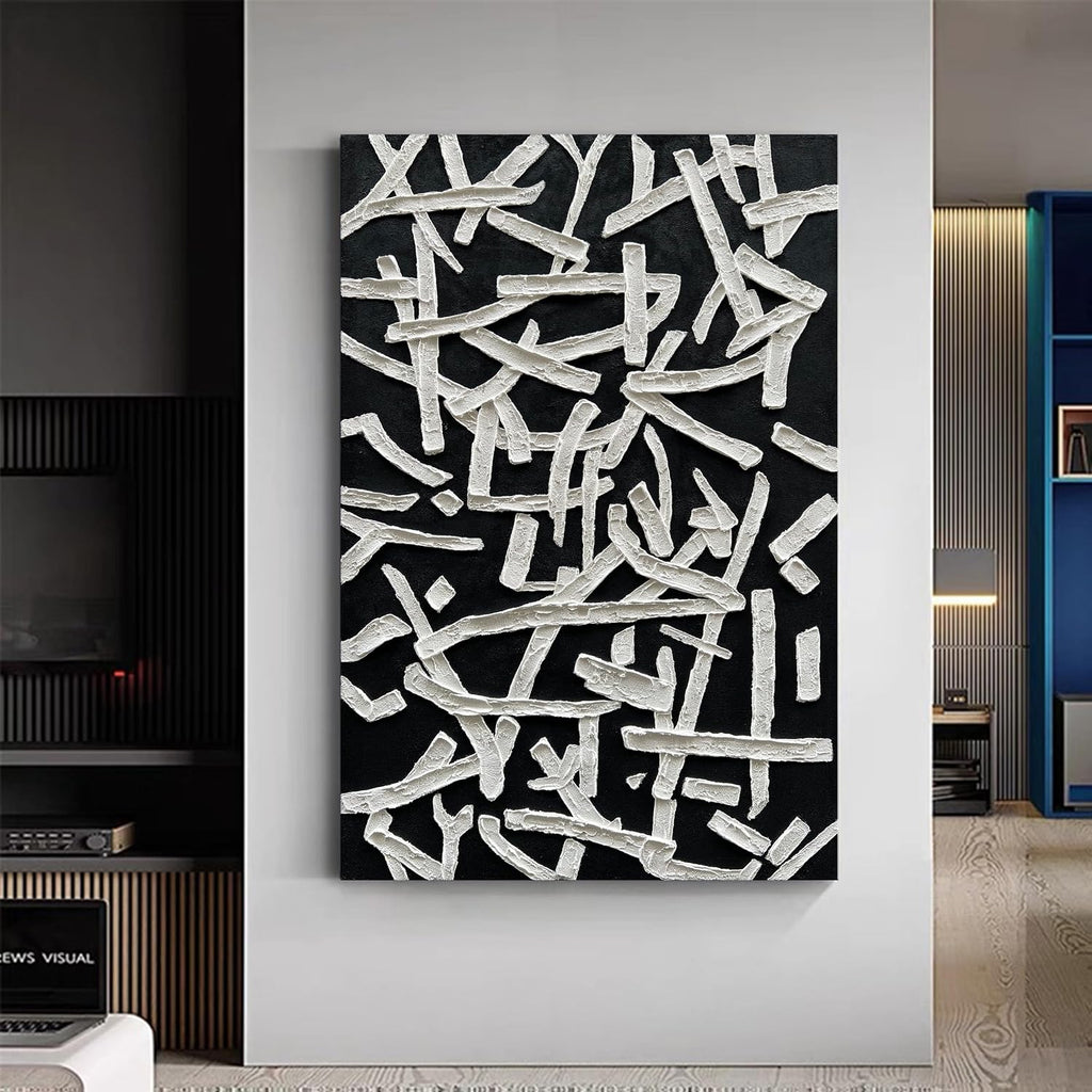 NANKAI Art Hand Painted Oil on Canvas in Black and White Modern Abstract Minimalist Oil Painting Home Wall Art Deco 45x30 inches