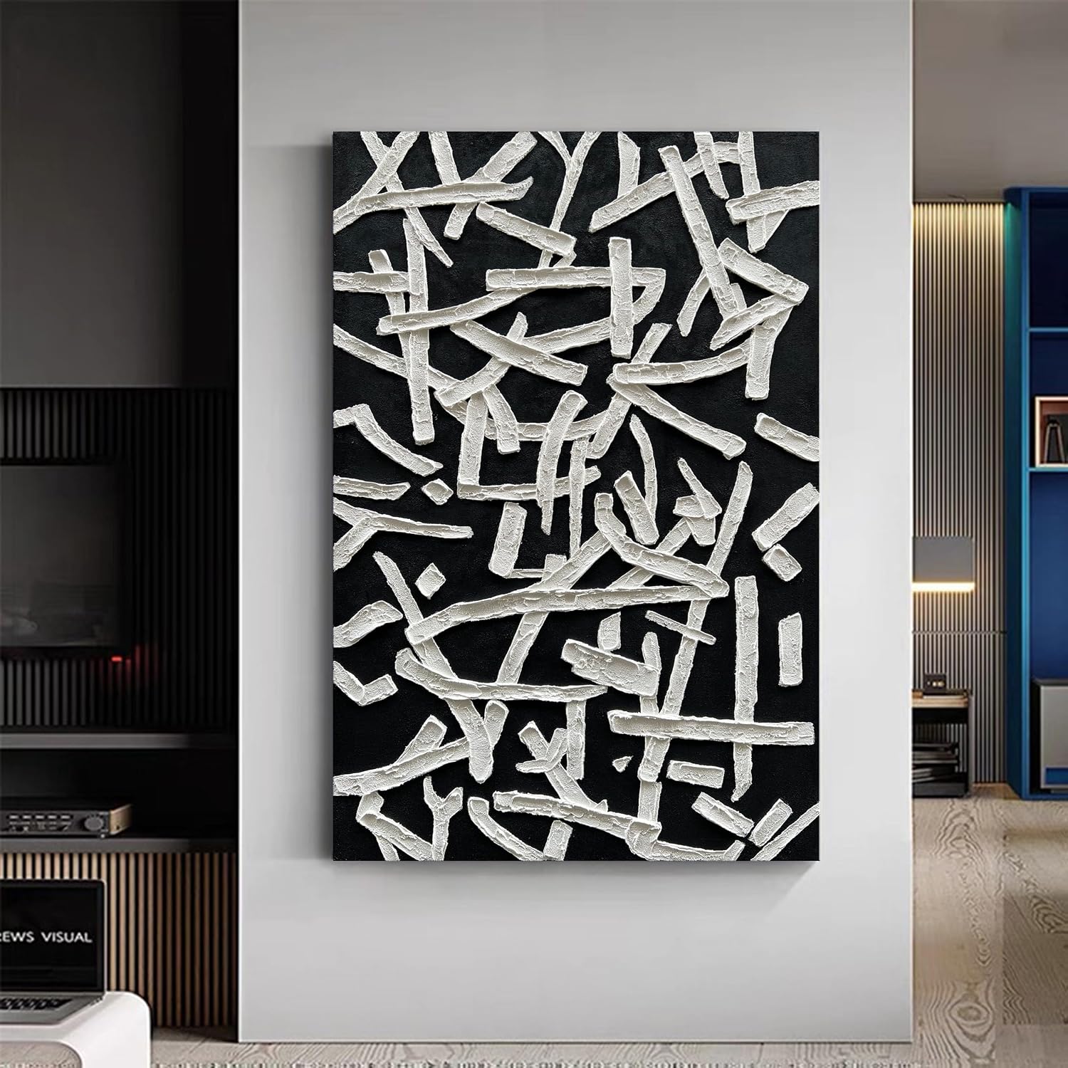 NANKAI Art Hand Painted Oil on Canvas in Black and White Modern Abstract Minimalist Oil Painting Home Wall Art Deco 45x30 inches