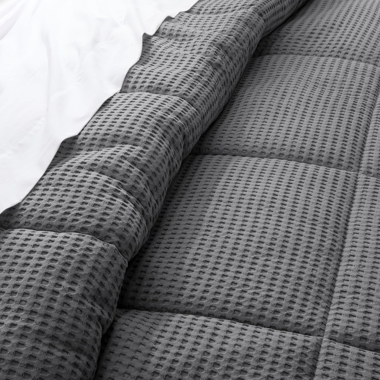 Levtex Home Mills Waffle Full/Queen Comforter Set (90x94in) with 2 Pillow Shams (26x20in) - Charcoal - 100% Cotton Full/Queen Size Comforter Set - Soft, Pre-Washed
