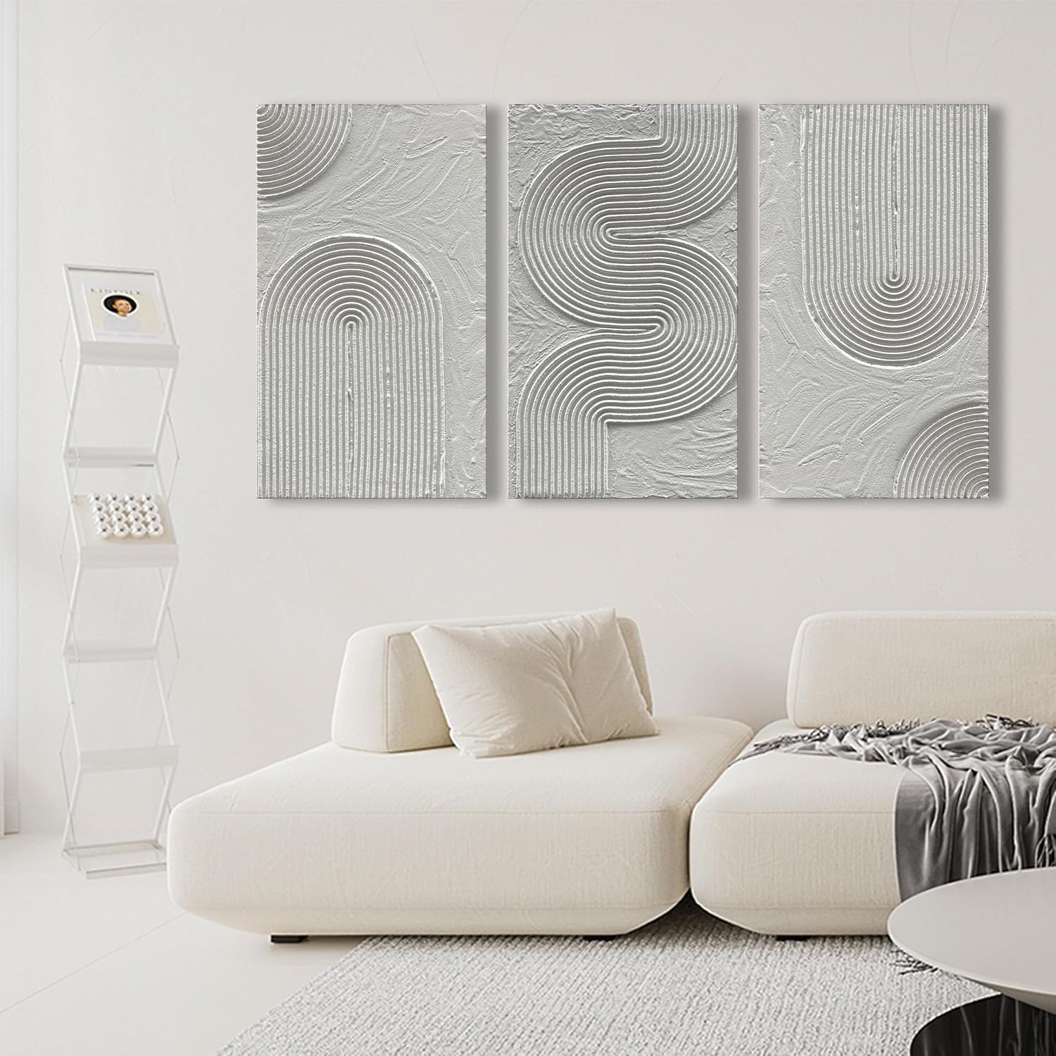 NANKAI Art Hand Painted White Textured Abstract Art Oil Painting Contemporary Minimalist Art Home Wall Fecoration Painting 28x16 inches x 3