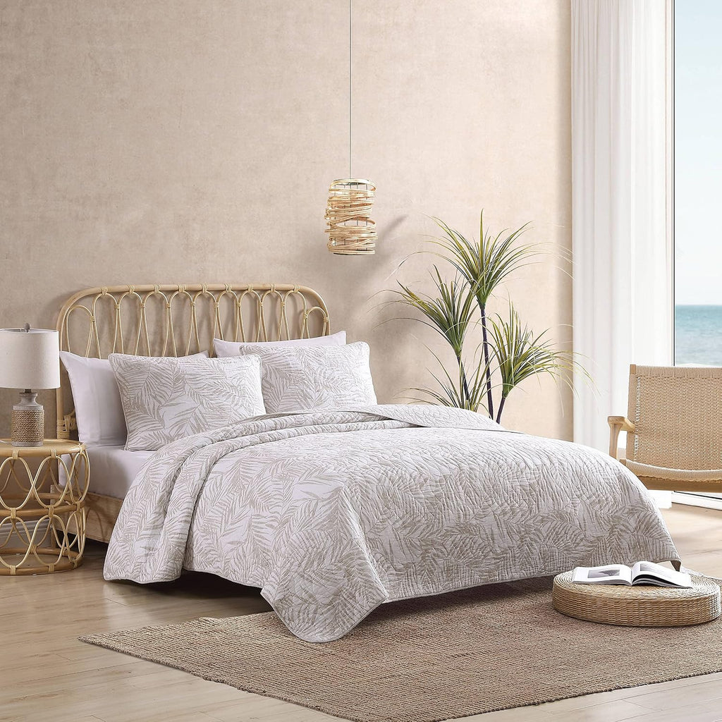 Tommy Bahama - Twin Quilt Set, Reversible Cotton Bedding with Matching Sham, Pre-Washed for Added Softness, Dorm Essentials (Palmday Beige)
