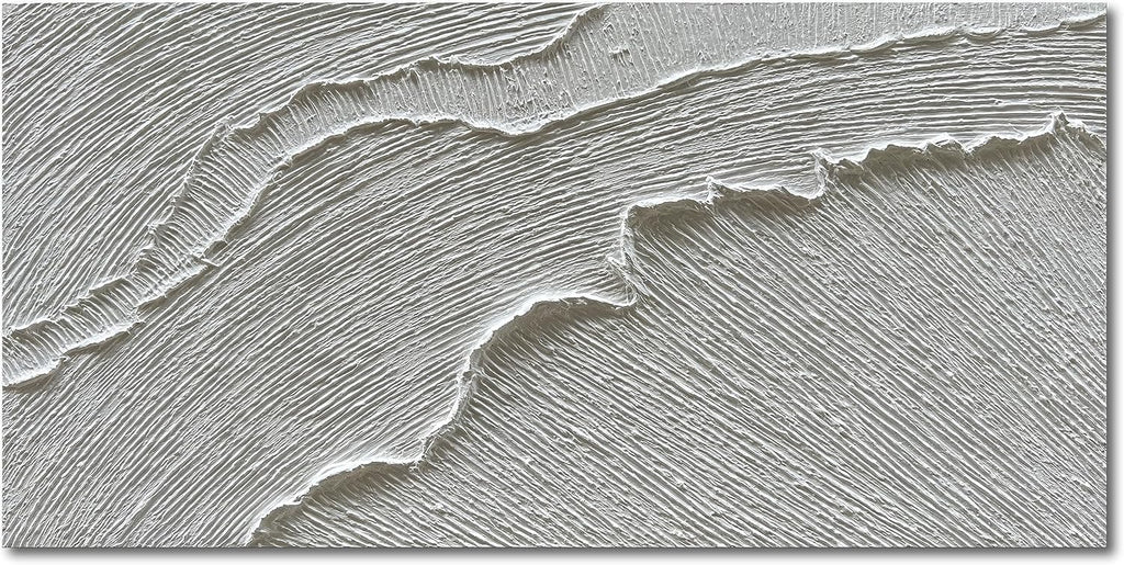 NANKAI Art A thickly Textured White Abstract Oil Painting Depicting a Beach Wave Landscape. Artwork Suitable for Decorating The Interior Wall as a Decorative Piece 24x48 inches