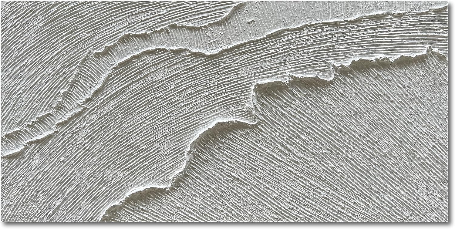 NANKAI Art A thickly Textured White Abstract Oil Painting Depicting a Beach Wave Landscape. Artwork Suitable for Decorating The Interior Wall as a Decorative Piece 24x48 inches