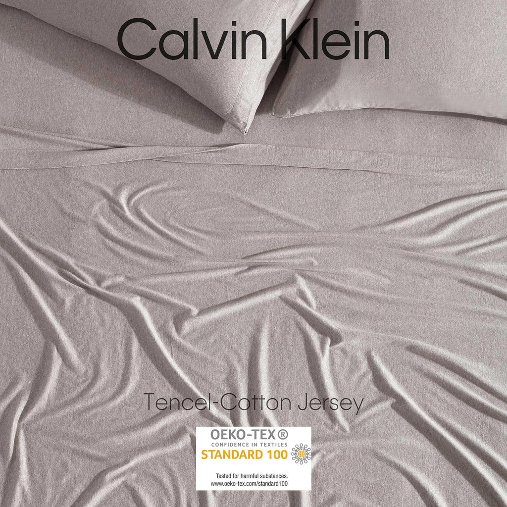 Calvin Klein - King Size Sheets Set, Naturally Soft Cotton-Blend Melange Jersey Bedding - Bed Sheets with Matching Pillowcases & Fitted Sheet (Modern Cotton Melange Brown)