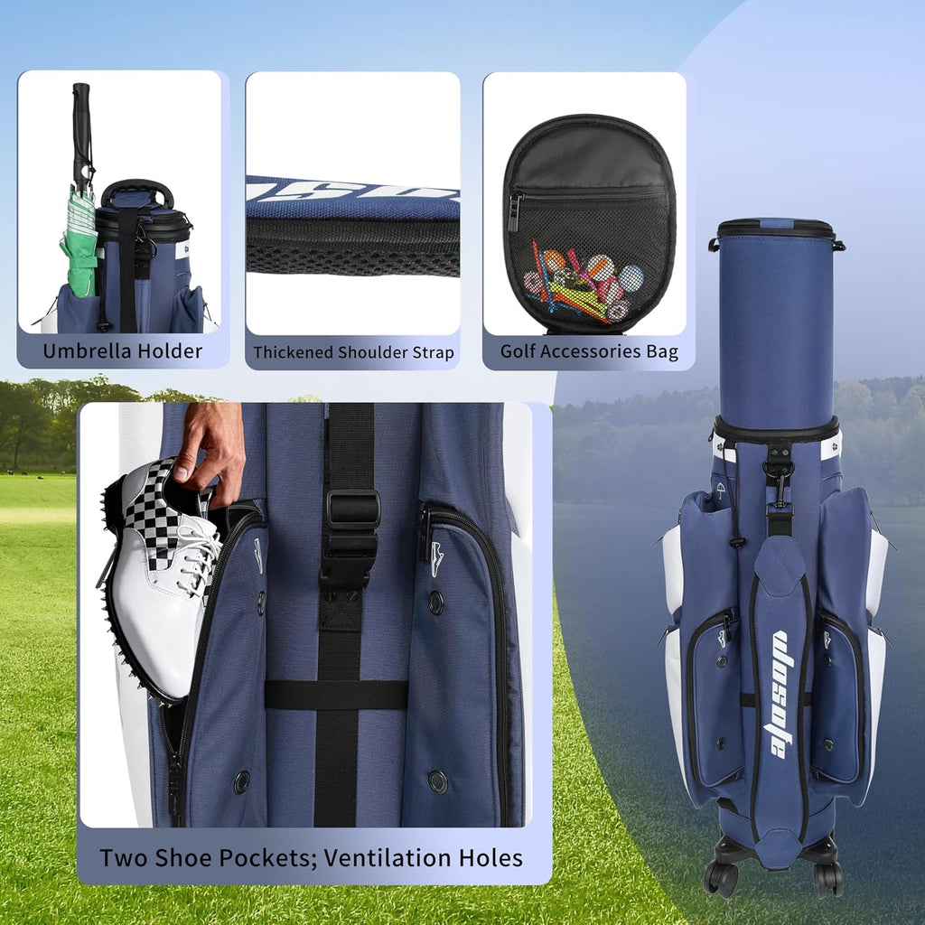 Golf Club Travel Bag with Wheels, Golf Cart and Travel Bag Retractable Cover,Golf Carry Bag for Men and Women, Multiple Storage Pockets, Shoe Compartment, Golf Cart Bag, 4 Colors to Choose from
