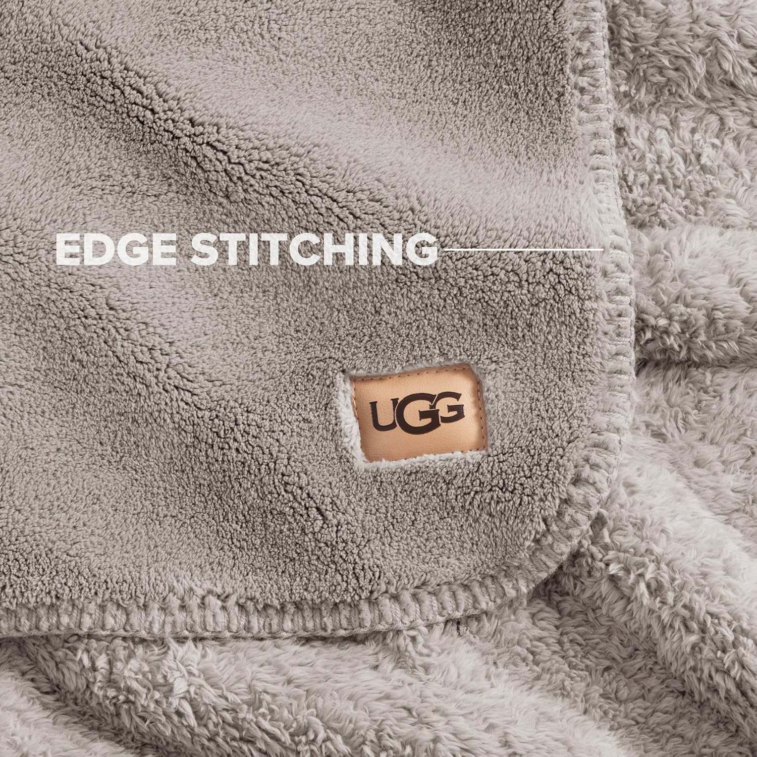 UGG Whitecap Full/Queen Blanket, Fleece Fluffy Blanket for Bed, Luxury Cozy Oversized Throw for Couch, Washable Queen Bedding, Hypoallergenic Bedding Queen Size, 90' x 90', Seal Grey